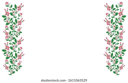 Vector floral frame with cherry and sakura flowers, elegant and delicate design, isolated on white background.