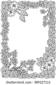 Vector floral frame. Coloring book page for adult. A4 format
