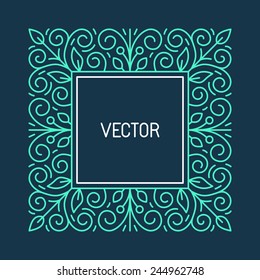 Vector floral frame with copy space for text in trendy mono line style - monogram design element 