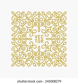 Vector floral frame with copy space for text in trendy mono line style - monogram design element 