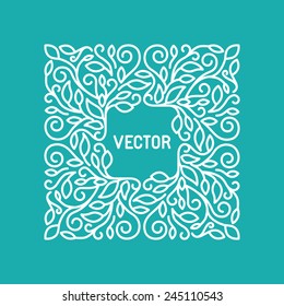 Vector floral frame with copy space for text in trendy mono line style - monogram design element 