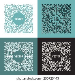 Vector floral frame with copy space for text in trendy mono line style - monogram design element 