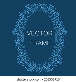 Vector floral frame with copy space for text in trendy mono line style - monogram vintage  design element