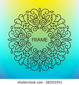 Vector floral frame with copy space for text in trendy mono line style, abstract monogram design element