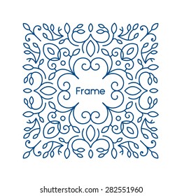 Vector floral frame with copy space for text in trendy mono line style, abstract monogram design element