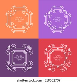 Vector floral frame with copy space for text in trendy mono line style