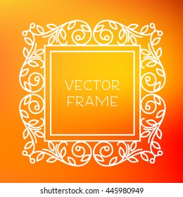 Vector floral frame with copy space for text in trendy mono line style - monogram design element.