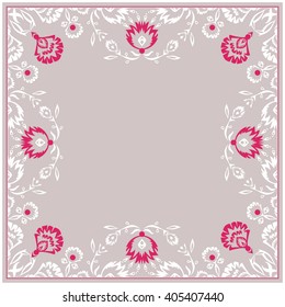 Vector Floral Frame with cute elegance flowers. Ethnic Ornamental frame. Elegant folk art background. Cute design for wedding invitations, motherâ??s day or birthday cards, announcements, banners, text