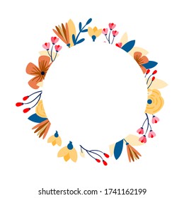 Marco vectorial floral con flores tiernas y hojas. Marco para postales, diseño web o publicación en redes sociales.