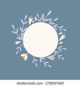 Vector floral frame with cute flowers and leaves. Frame for postcard, web design or post in social networks.
