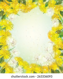Vector floral frame with  dandelions. 