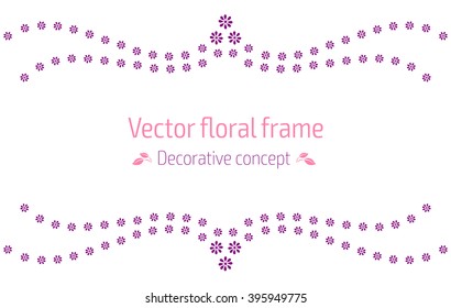 Vector floral frame. Decorative border with flower element. Vignette with simple flowers