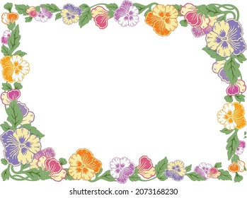 Vector floral frame from decorative colorful vintage pansies