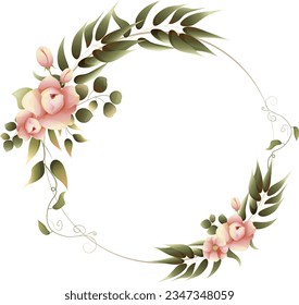 Vector Floral frame with delicate flowers and greenery illustration, flower border clipart, floral wreath