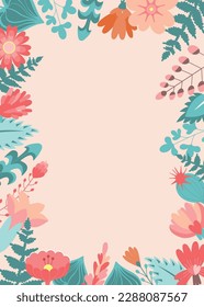 Vector floral frame. Floral frame design element for invitations, greeting cards, posters, blogs. Delicate branches and leaves.