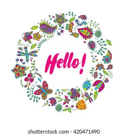 Vector floral frame. Doodles.
