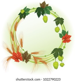 vector floral frame with ears and hops