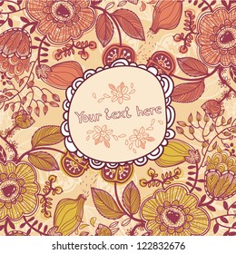 vector floral frame with fantasy flowers and plants