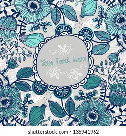 vector floral frame with fantasy flowers and fruits