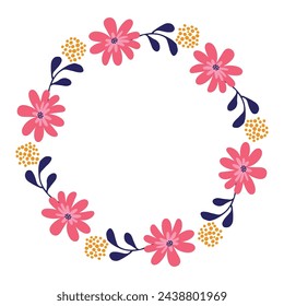 Vector floral frame, flower wreath, round flower crown
