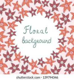 Vector floral frame with flowers on the pink background