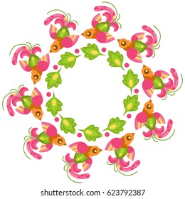 Vector floral frame in folkloric style. Hand drawn illustration