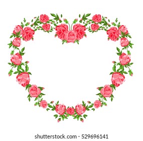 Vector floral frame in the form of heart, card for Valentine's Day