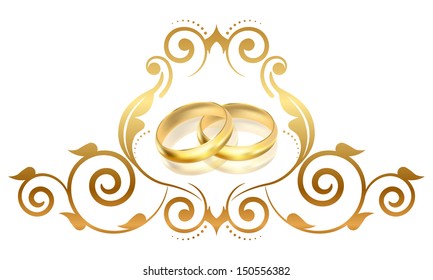 Vector floral frame with gold rings 