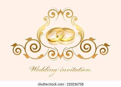 Vector floral frame with gold rings on cream background