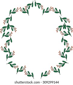 Vector floral frame green leaves and red berries, vector illustration