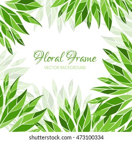 Vector floral frame with green leaves