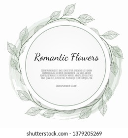 Vector floral frame. Greeting, postcard wedding invite template. Elegant frame with rose and anemone
