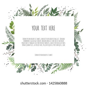 Vector floral frame. Greeting, postcard wedding invite template. Elegant frame with foliage.
