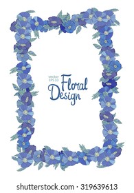 Vector  Floral  Frame. Hand Drawn Blue Wildflowers Border On White Background. Good For Web, Print, Invitations, Greeting and Save The Date Cards.