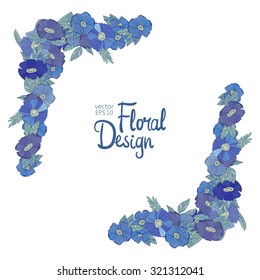Vector Floral  Frame. Hand Drawn Blue Wildflowers Border On White Background. Good For Web, Print, Invitations, Greeting and Save The Date Cards.