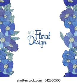 Vector Floral  Frame. Hand Drawn Blue Wildflowers Border On White Background. Good For Web, Print, Invitations, Greeting and Save The Date Cards.