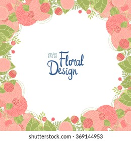 Vector  Floral  Frame. Hand Drawn Pink Asters and Leaves Border On White Background. Good For Web, Print, Invitations, Greeting and Save The Date Cards.