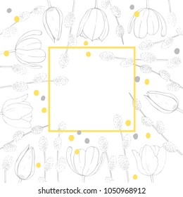 Vector floral  frame with hand-drawn spring flowers.