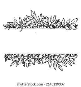 Vector floral frame illustration for botanical wedding invitations in doodle style.Decorative Hand drawn template borders
