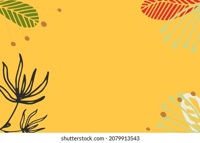 Vector floral frame isolated on yellow Background. Annual Herb, Floral Composition, Space for Text. Modern shapes with place for text. Banner, poster, flyer, social media post or stories, template.