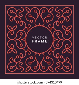 Vector Floral Frame. Line Art Vector Design Template