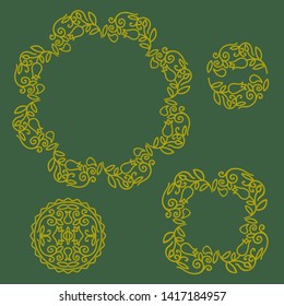 Vector Floral Frame and Logo Set for Cosmetics Isolated on Green Background