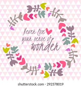 Vector floral frame made of cartoon blue flowers background