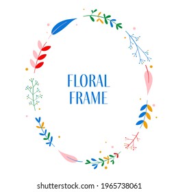 Vector floral frame, minimal drawing, colorful design for greeting cards, invitations
