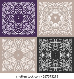 Vector Floral Frame. Mono Line Style Design Template
