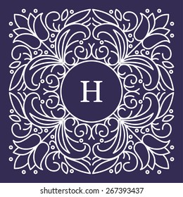 Vector Floral Frame. Mono Line Style Design Template