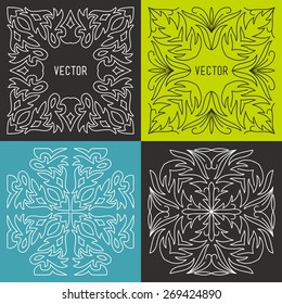 Vector Floral Frame. Mono Line Style Design Template