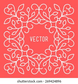 Vector Floral Frame. Mono Line Style Design Template