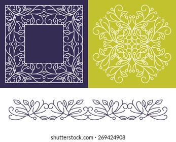 Vector Floral Frame. Mono Line Style Design Template