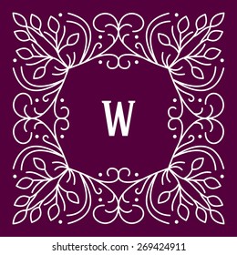 Vector Floral Frame. Mono Line Style Design Template